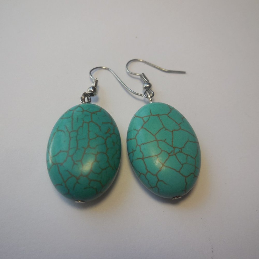 Earrings Natural Turquoise Dangle Oval Jewerly - Picture 4 of 7